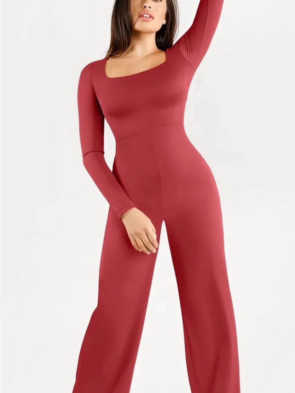NWT Popilush Small Shapewear Long Sleeve Square Neck Slimming Wide Leg Jumpsuit